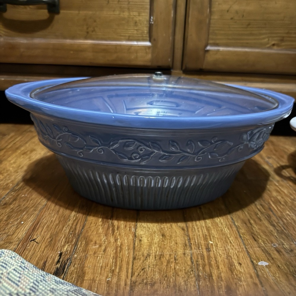 Rival Slow Cooker 5 qt Oval Crock Pot Vines Blue Stoneware SCE500 Cottage-core - Picture 10 of 12